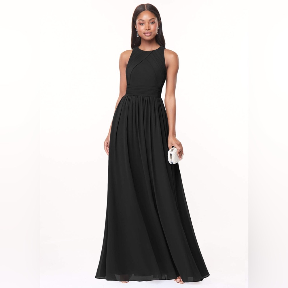 AZAZIE HARPER *LIKE NEW* Black A-Line Pleated Chiffon Dress SIZE A14